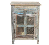 Rainbow Block Print Reclaimed boat wood 1 Door Bedside Table 51X40X72 CM